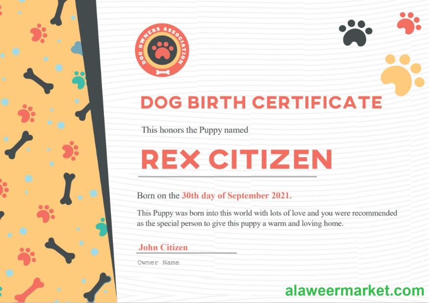 USA Dog Birth cert